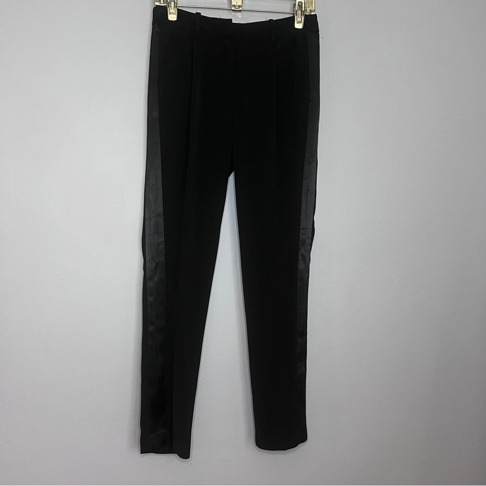 H&M Black Women’s Stylish Trousers with Satin Detail Down Both Sides, Size 4 EUC - Picture 3 of 8